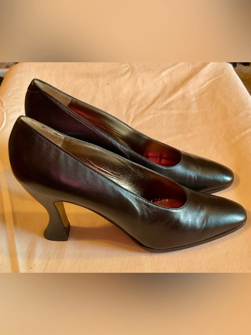 Vintage Anne Klein Couture Black Leather Pumps 7 Narrow